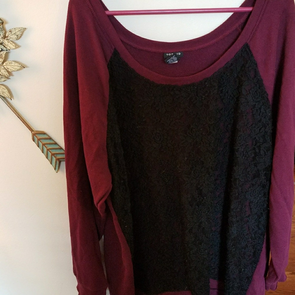 Torrid burgundy and black lace sweater size 4